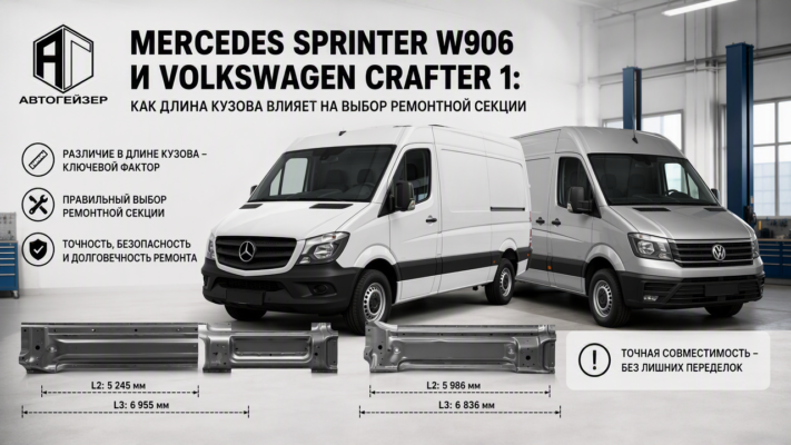 Mercedes Sprinter W906 и Volkswagen Crafter 1: как длина кузова влияет на выбор ремонтной секции