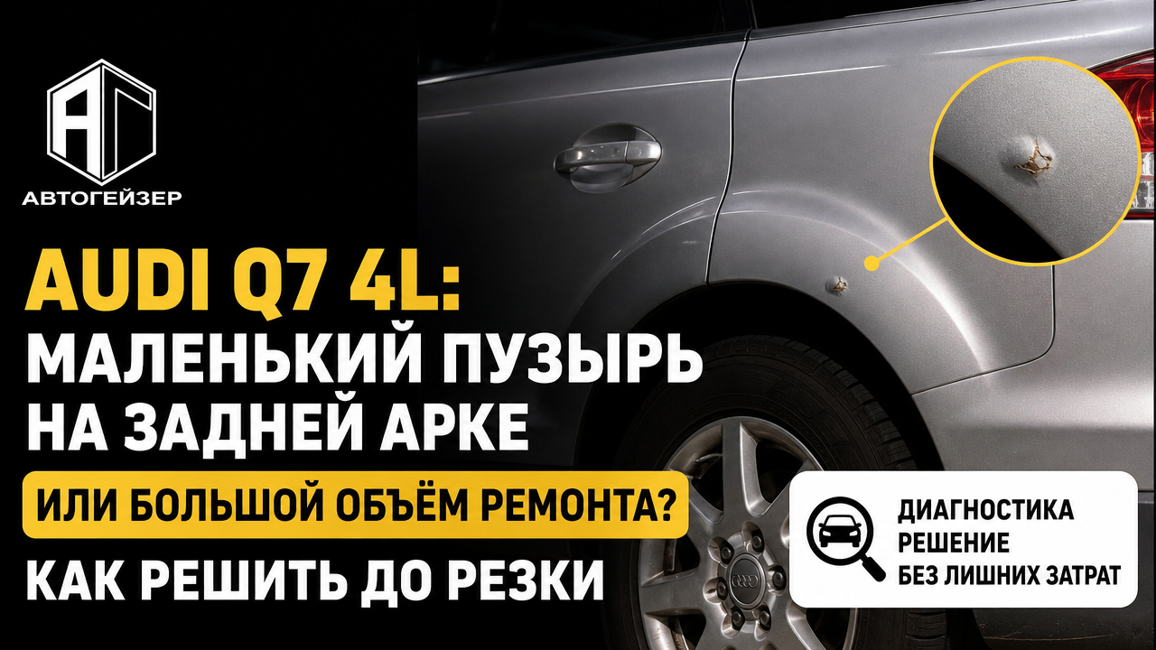 Audi Q7 4L: маленький пузырь на задней арке или большой объём ремонта — как решить до резки